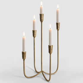 Sujun 5-candle cast iron candelabra with brass gold finish for elegant dining ambiance