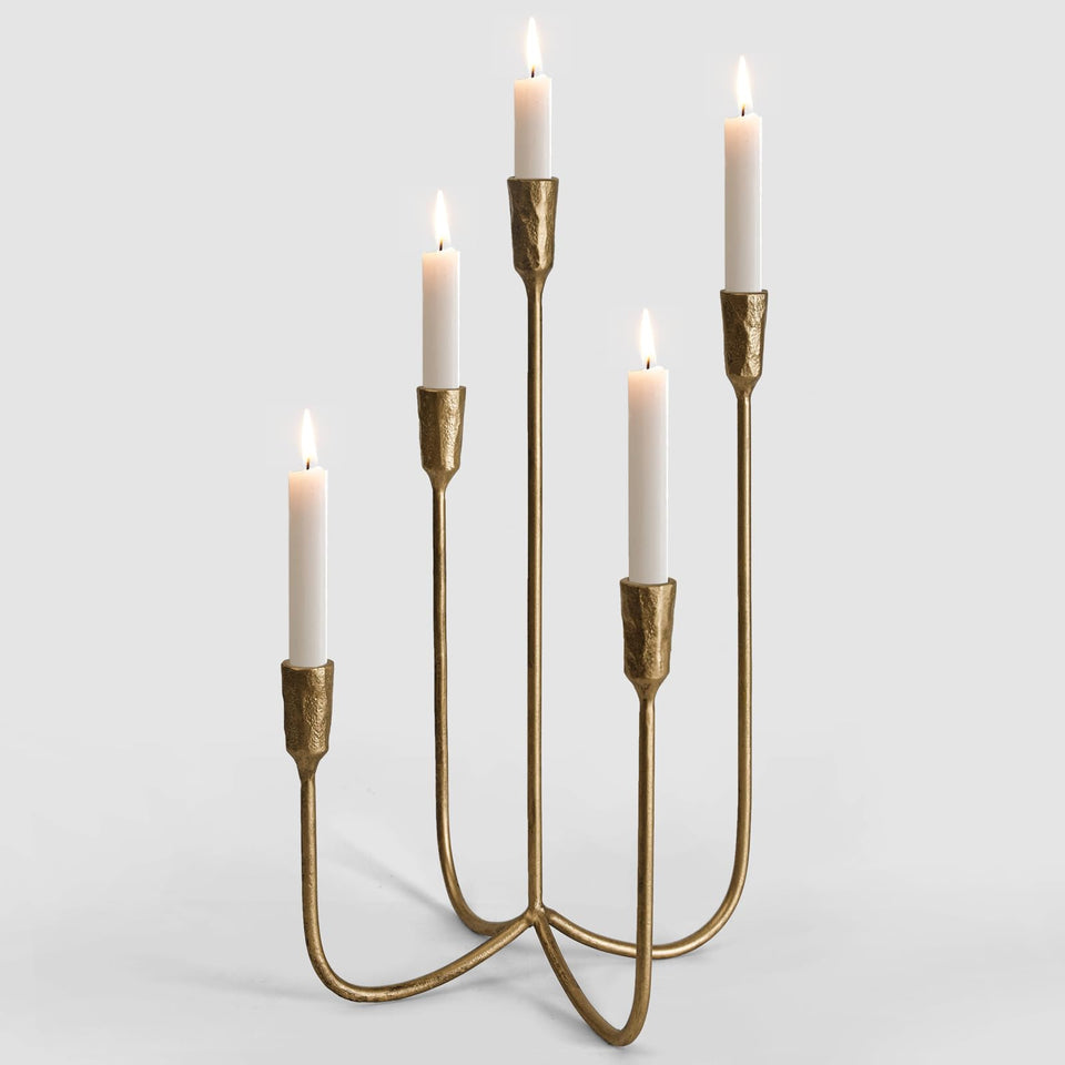 Sujun 5-candle cast iron candelabra with brass gold finish for elegant dining ambiance