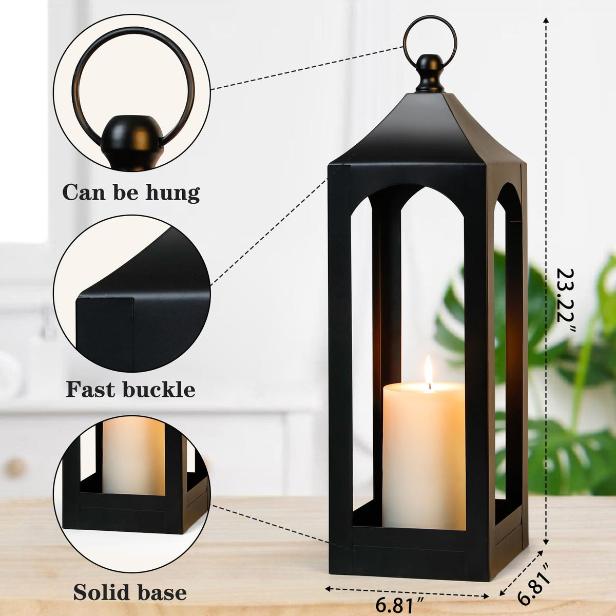 SUJUN Black metal candle lantern adds porch decor for cozy nights.
