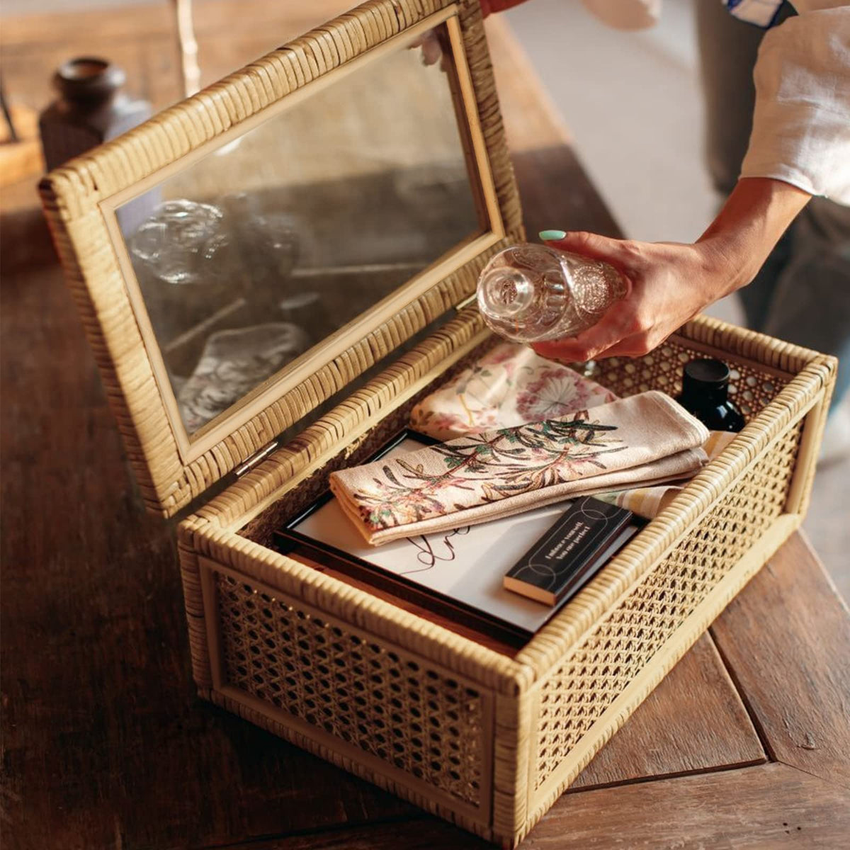 SUJUN display box on table enhances living room decor.