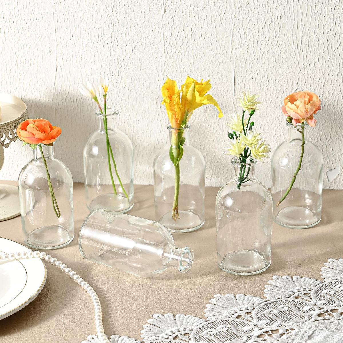 SUJUN dining table centerpiece ideas with slim transparent vases