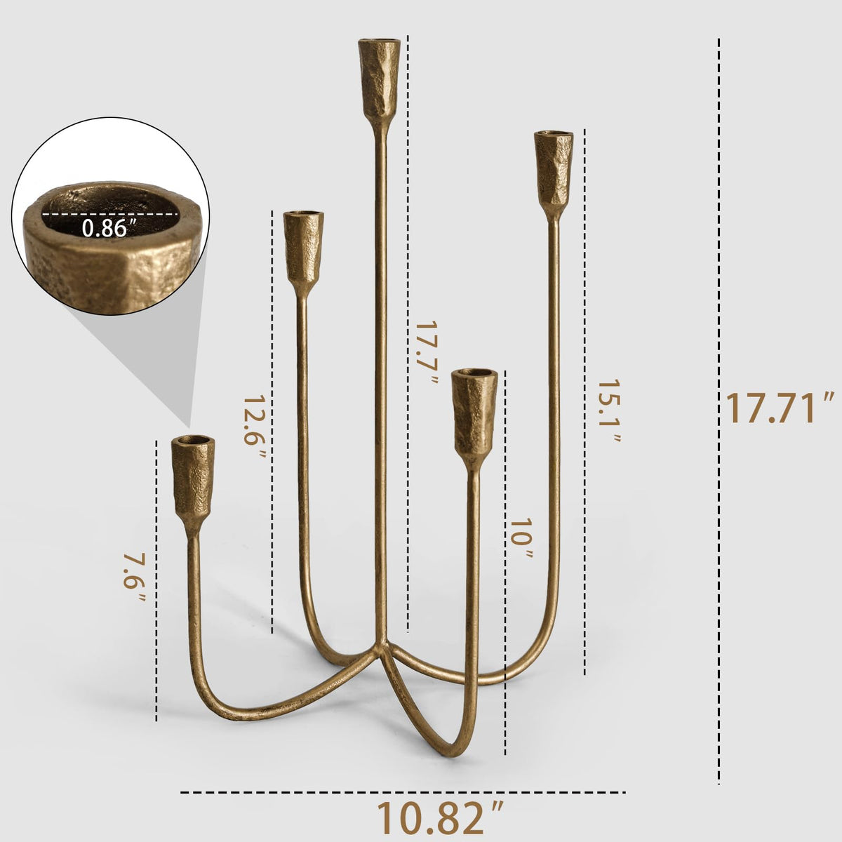 Sujun hand-forged metal candelabra with antique brass finish for refined decor