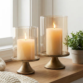 SUJUN hurricane candle holder set with glass dome for elegant ambiance.