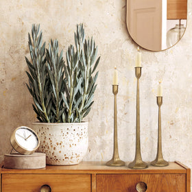 SUJUN set 3 taper candles, ornate antique brass finish enhances romantic dining ambiance