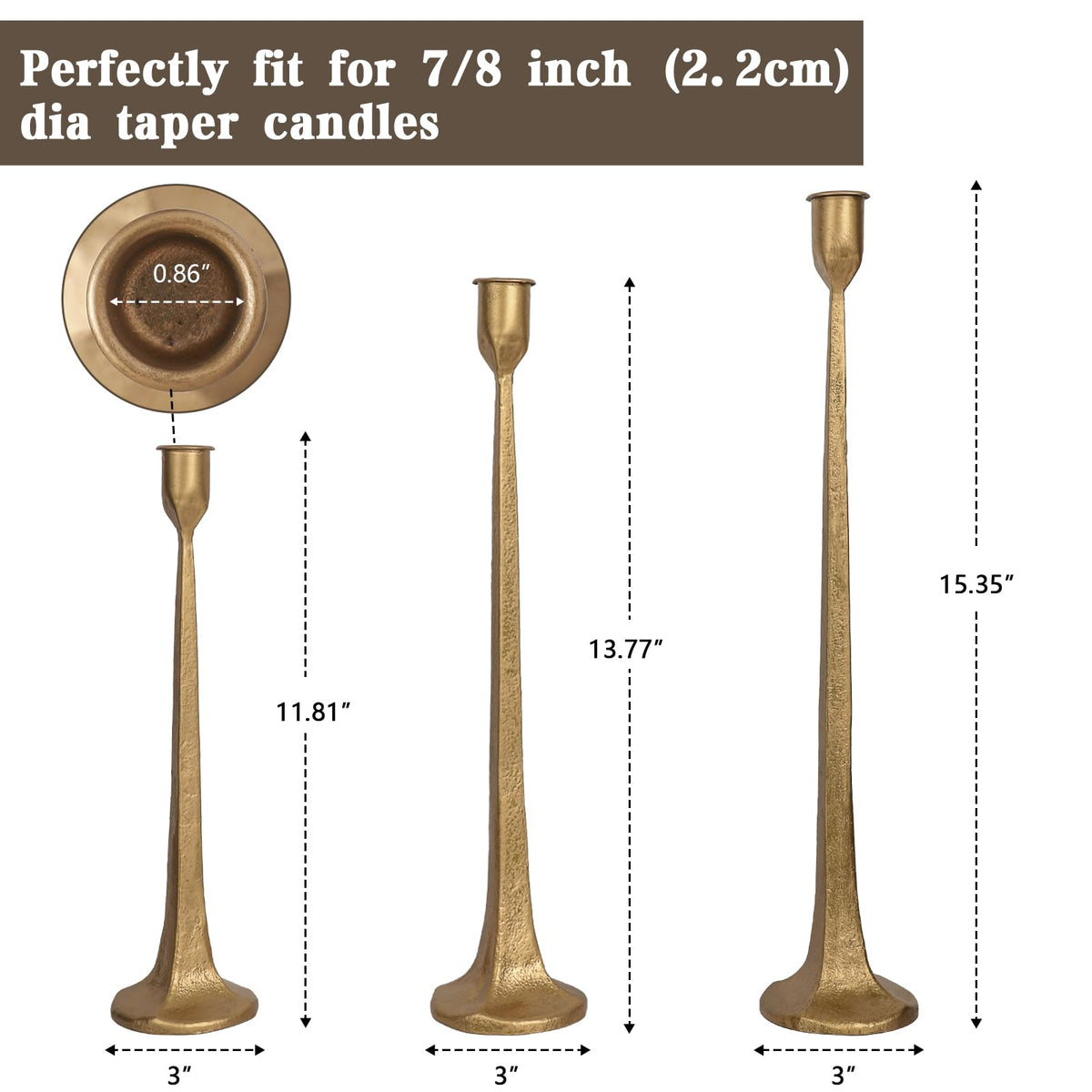 SUJUN candle holders 3-piece, wedding decor focal point with forged iron texture