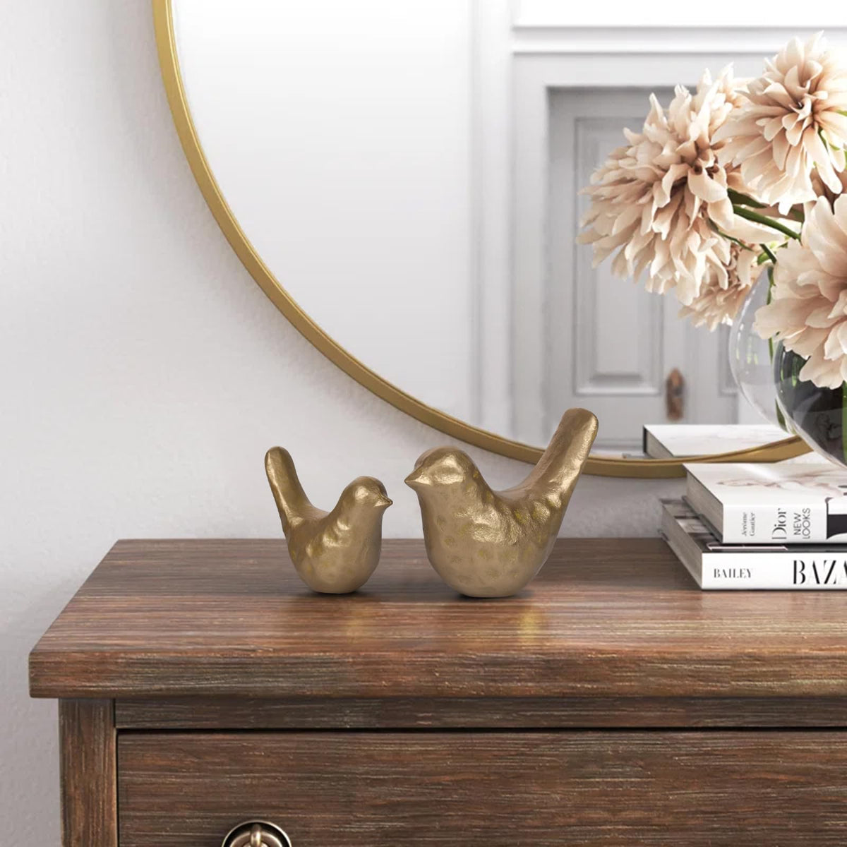 SUJUN large brass bird statue for mantel or desk with warm focal point.