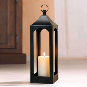 SUJUN Modern Farmhouse lantern in black metal for warm ambient lighting.