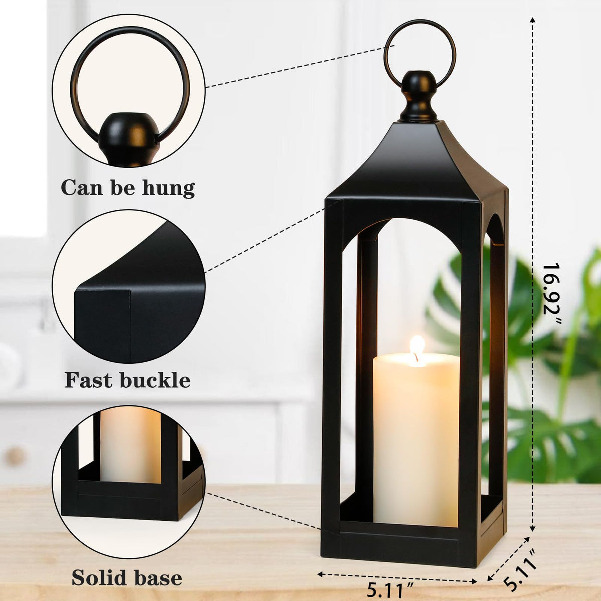 Sujun lantern decor closeup metal shows durable black finish