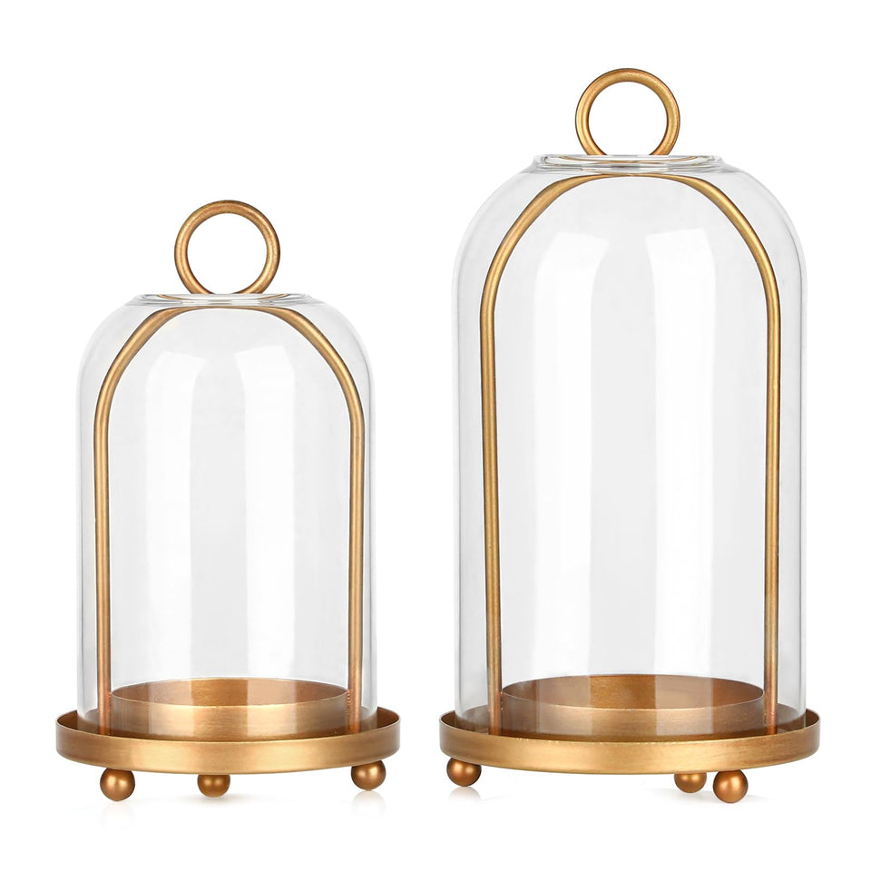 Sujun vintage brass lantern with large dome for crystal-clear candle display.