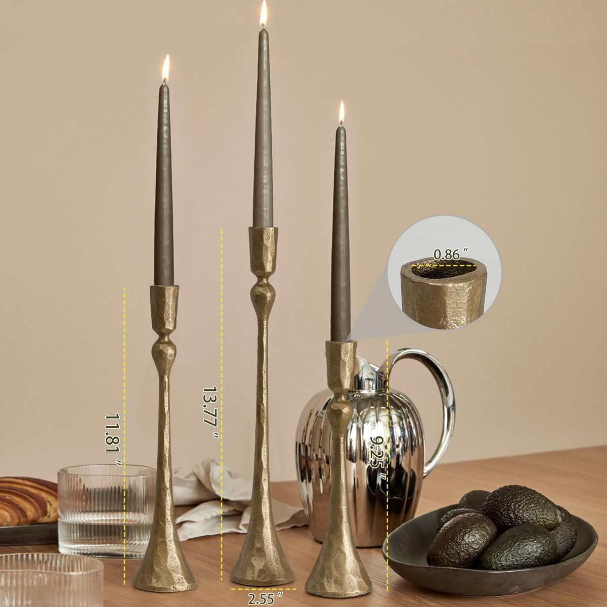 SUJUN vintage cast iron taper candle holder medium for a multi-level dining display