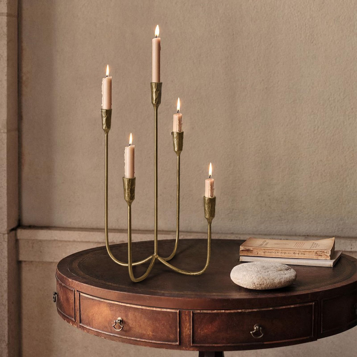Sujun antique brass candelabra enhances wedding reception and home decor