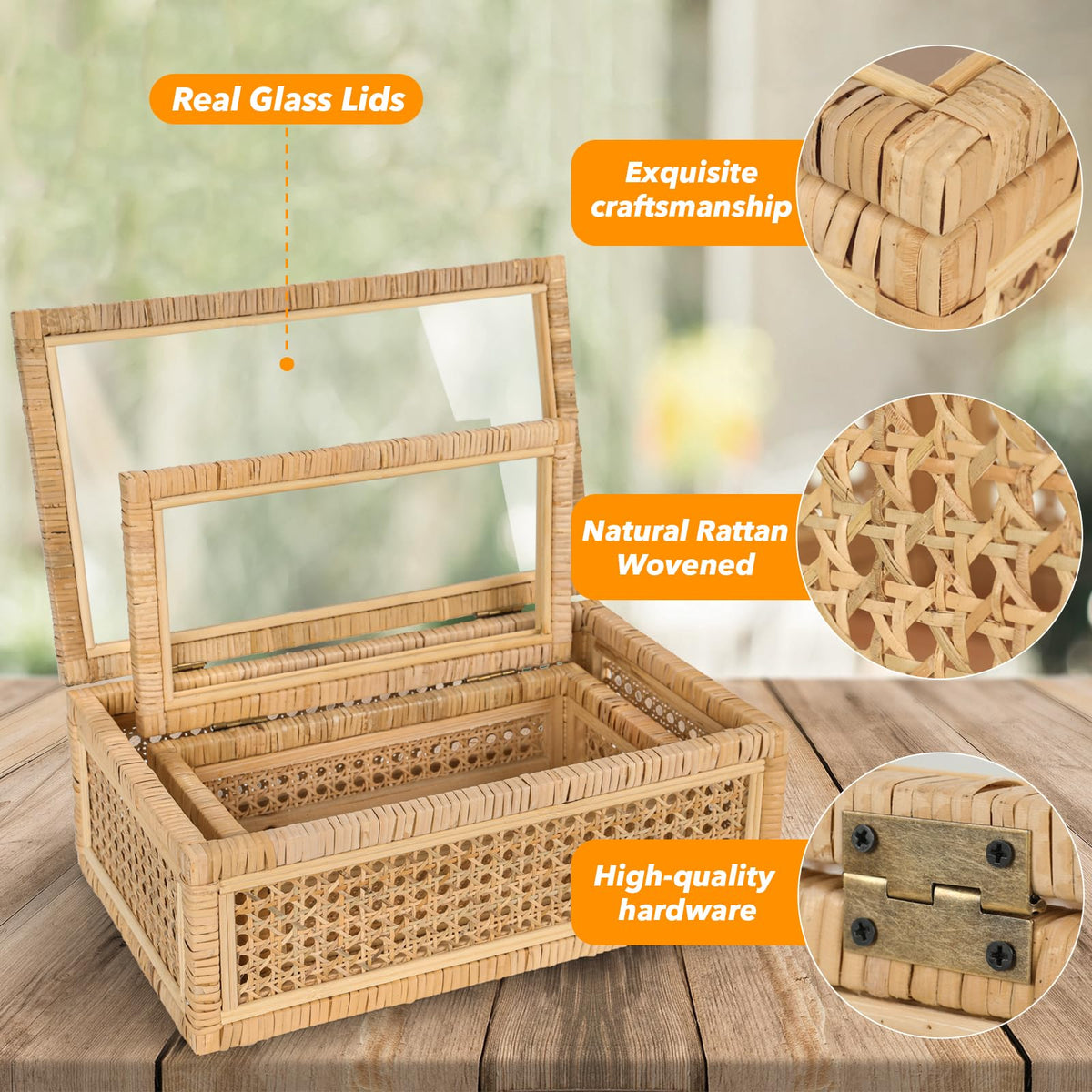 SUJUN woven cane panel box with lid perfect for keepsakes.