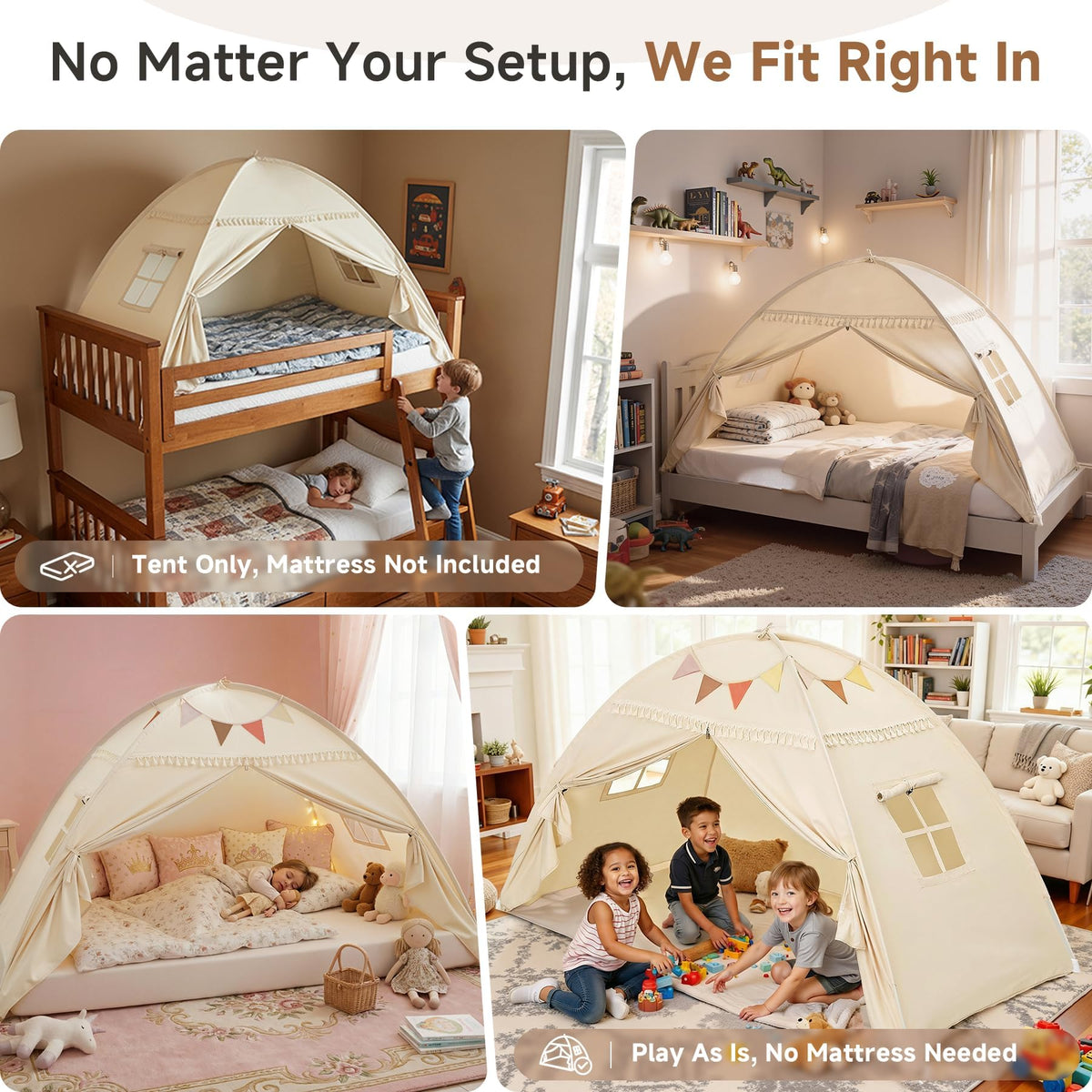 Sumbababy full bed tent shows playful flags that spark imagination.