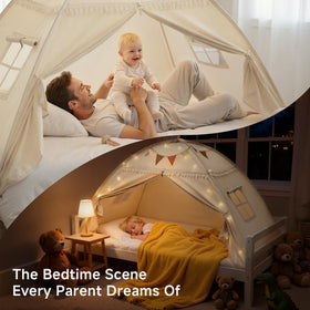 Sumbababy full bed tent creates a cozy reading nook for kids.