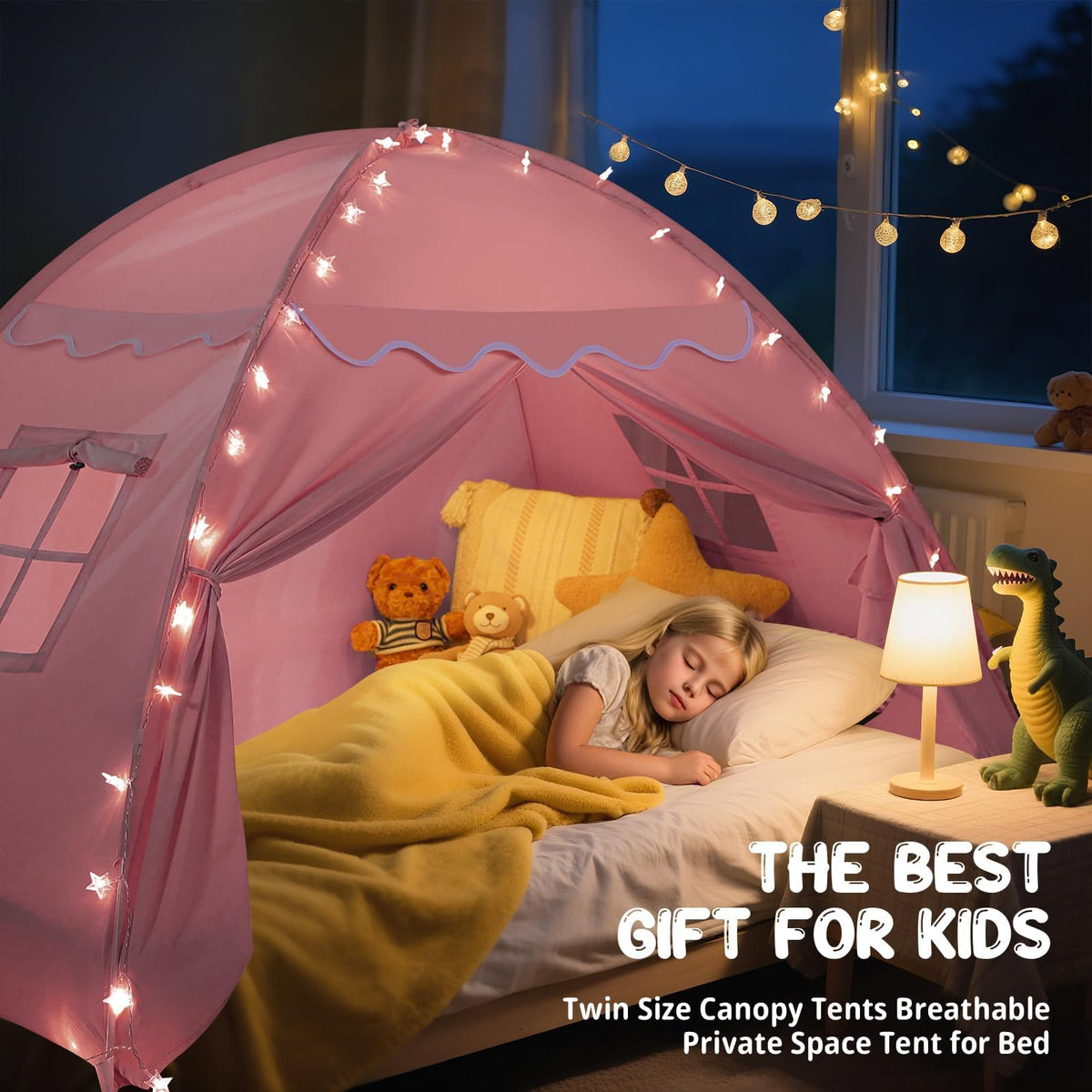 Sumbababy twin bed tent pink flags add playful decor and canopy