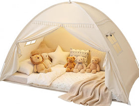 Sumbababy twin bed tent with star lights creating cozy bedtime mood for kids