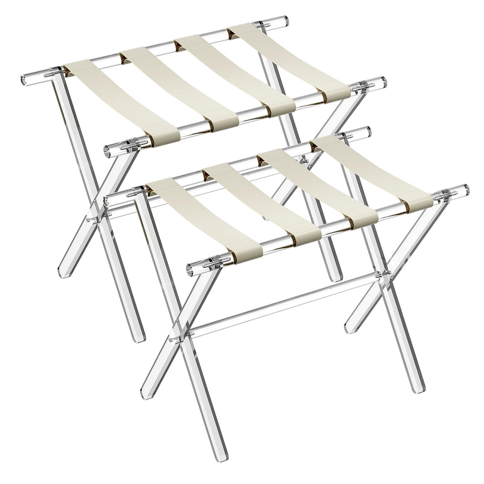 Sumerflos acrylic luggage rack beige front view for hotel rooms and guest spaces.
