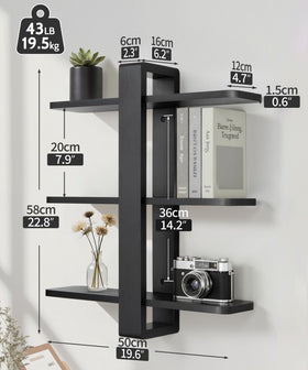 SUMGAR Pine wood shelves with black frame add warm, modern contrast anywhere
