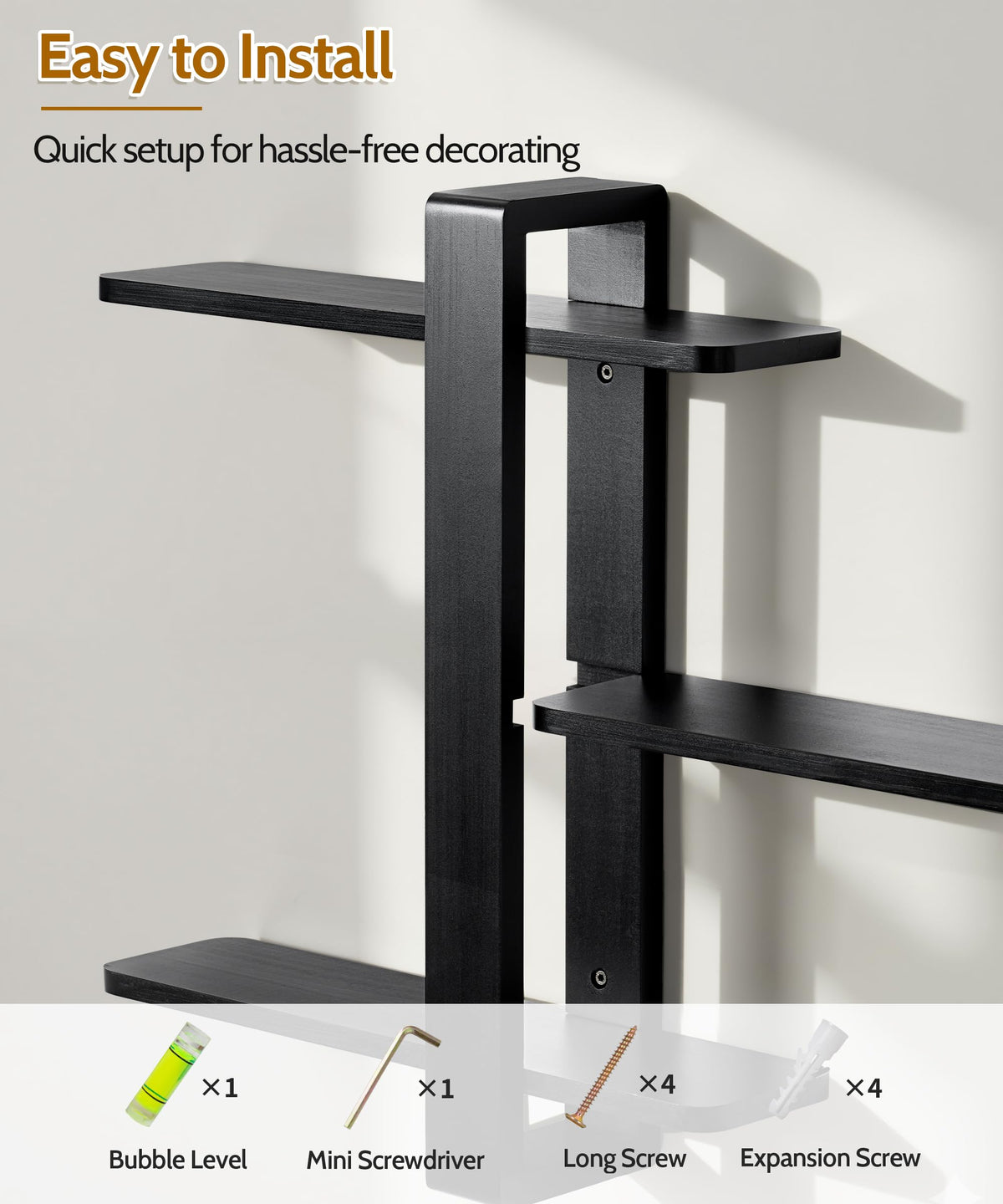 SUMGAR Black and wood shelves suit bedrooms or home offices with minimalistic elegance