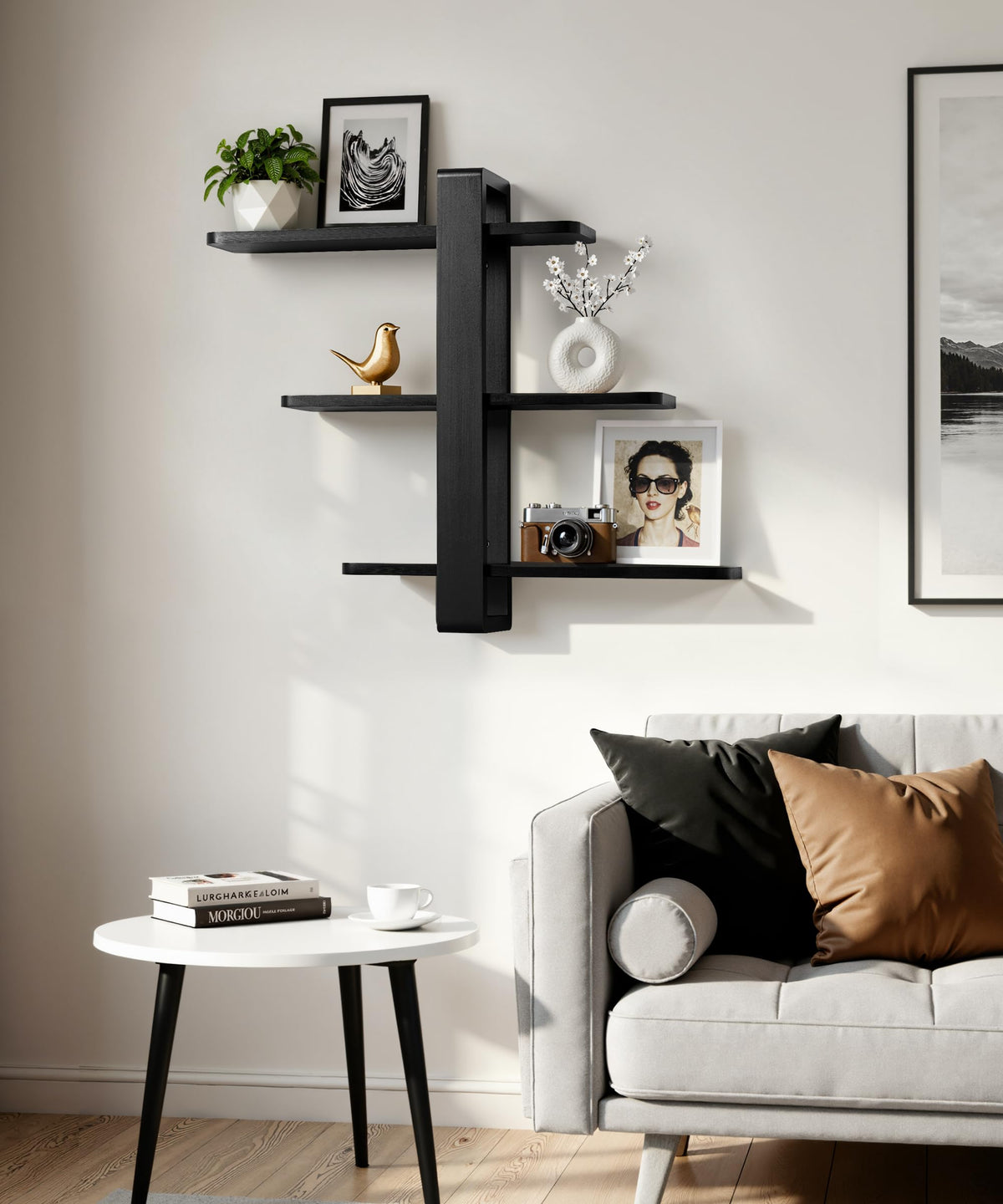 SUMGAR Floating shelves blend with contemporary decor while maximizing wall space