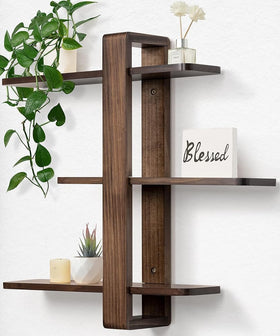 SUMGAR walnut 3-tier floating shelves with adjustable boards for custom display