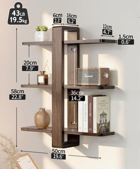 SUMGAR wall-mounted walnut frame shelving unit enhances room organization