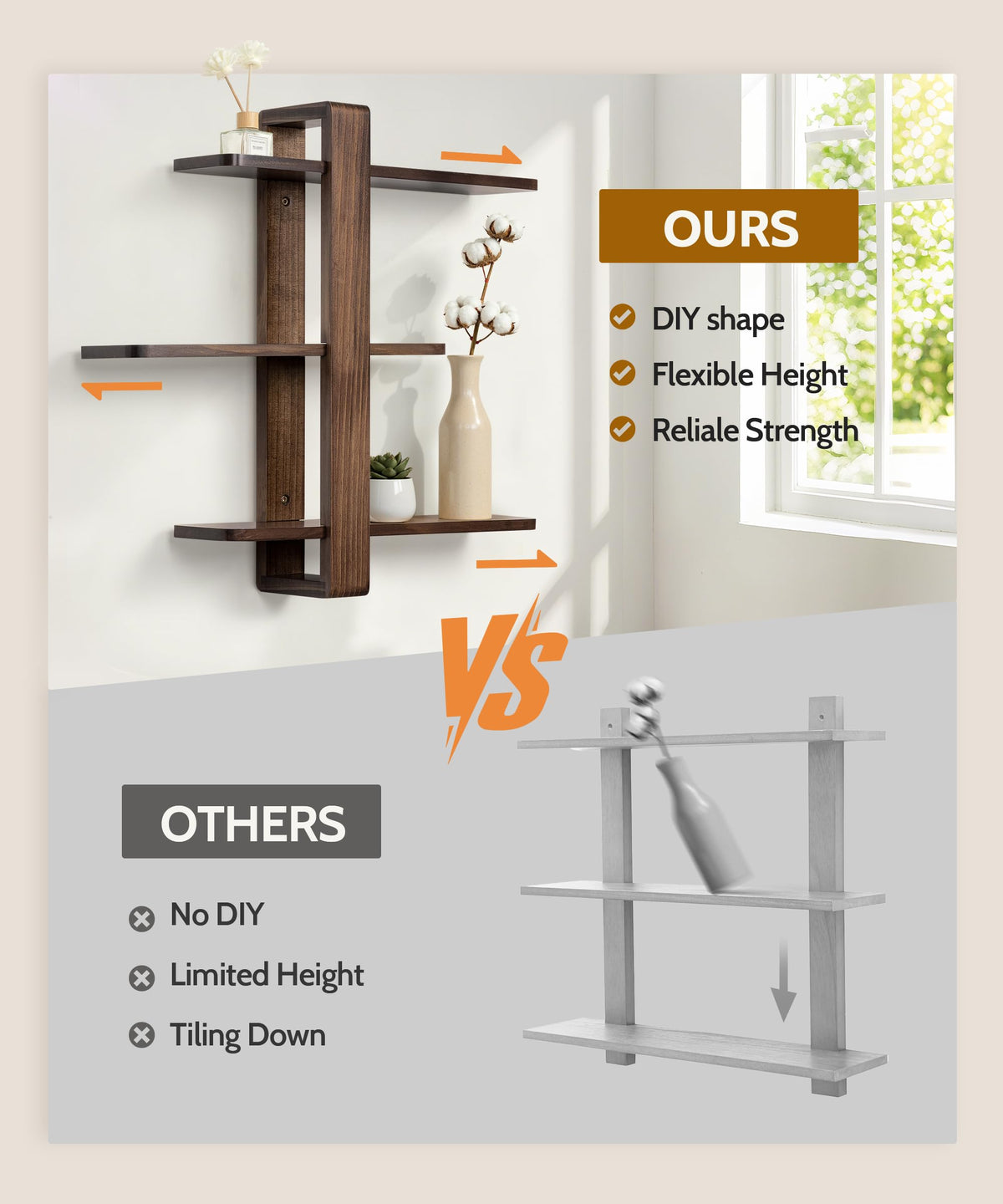 SUMGAR walnut finish shelves complement living room decor beautifully