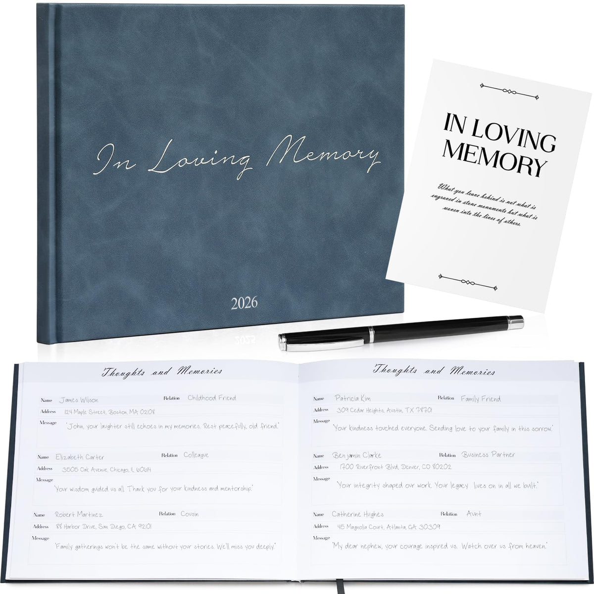 Sumheart funeral guest book with leather cover, a timeless keepsake for messages