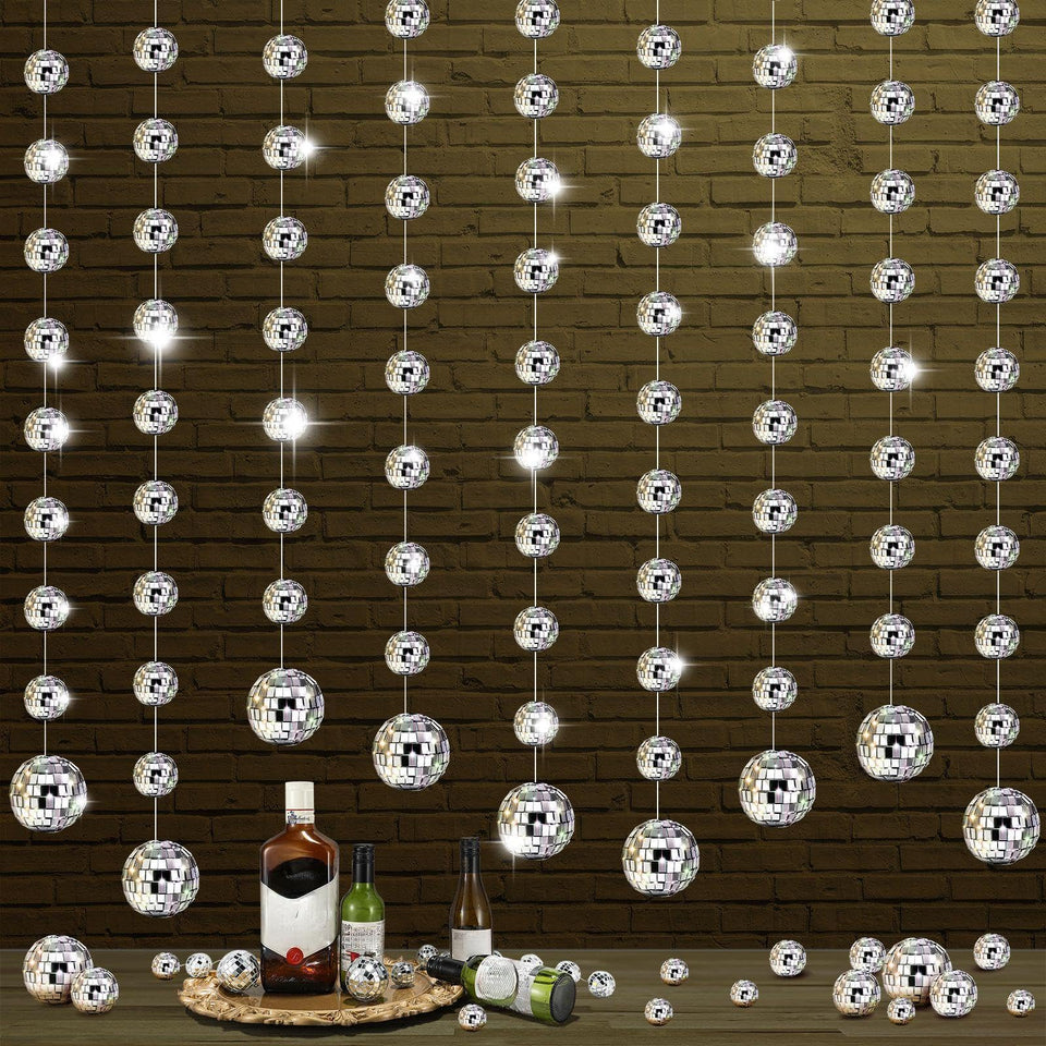 Sumind disco ball garland silver reflective backdrop for parties