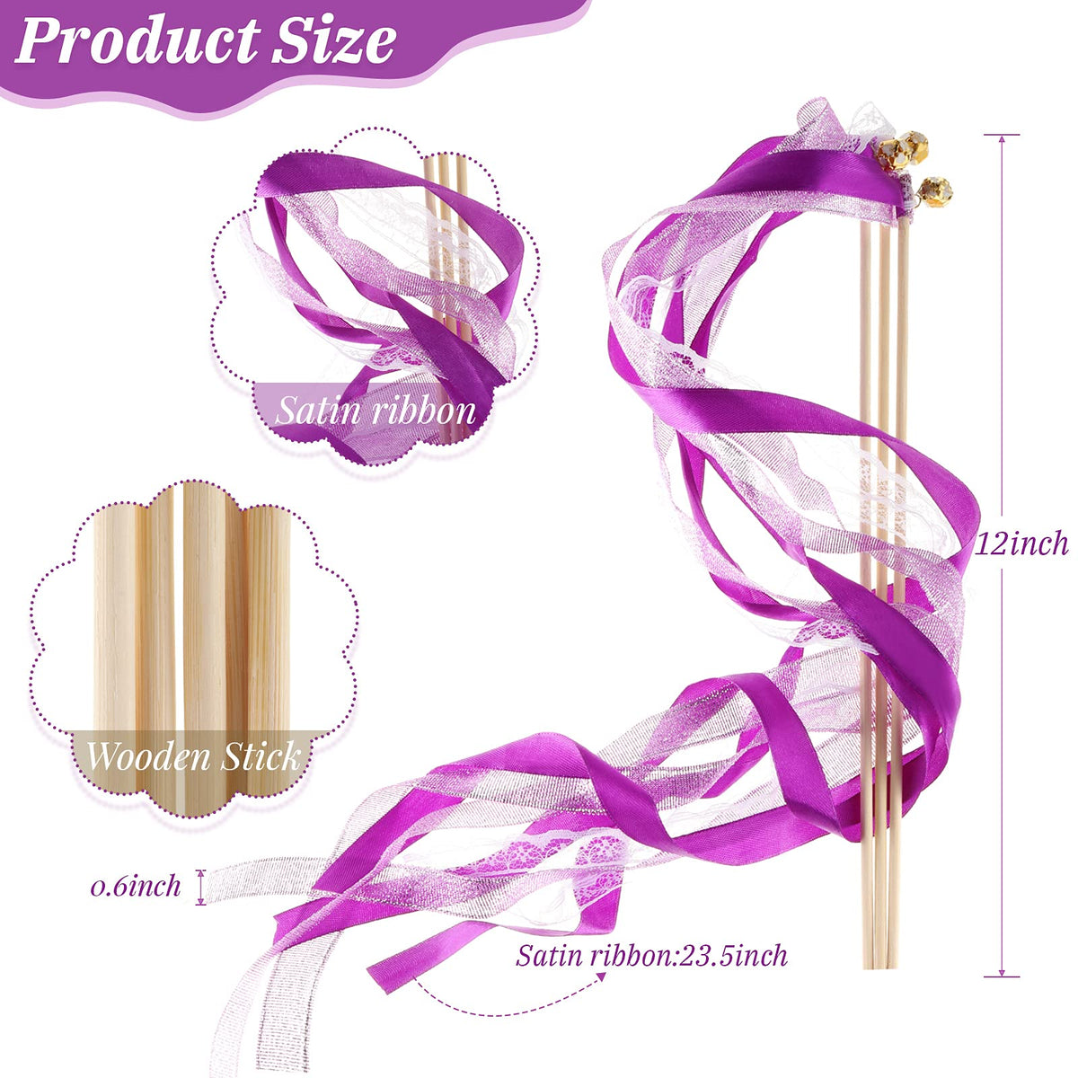 Sumind lace fairy wand with chromatic silk streamers creates romantic atmosphere.