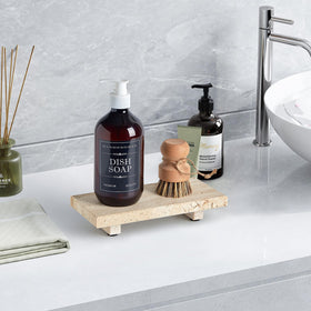 Sumlus travertine tray pedestal used as jewelry and small-item organizer.