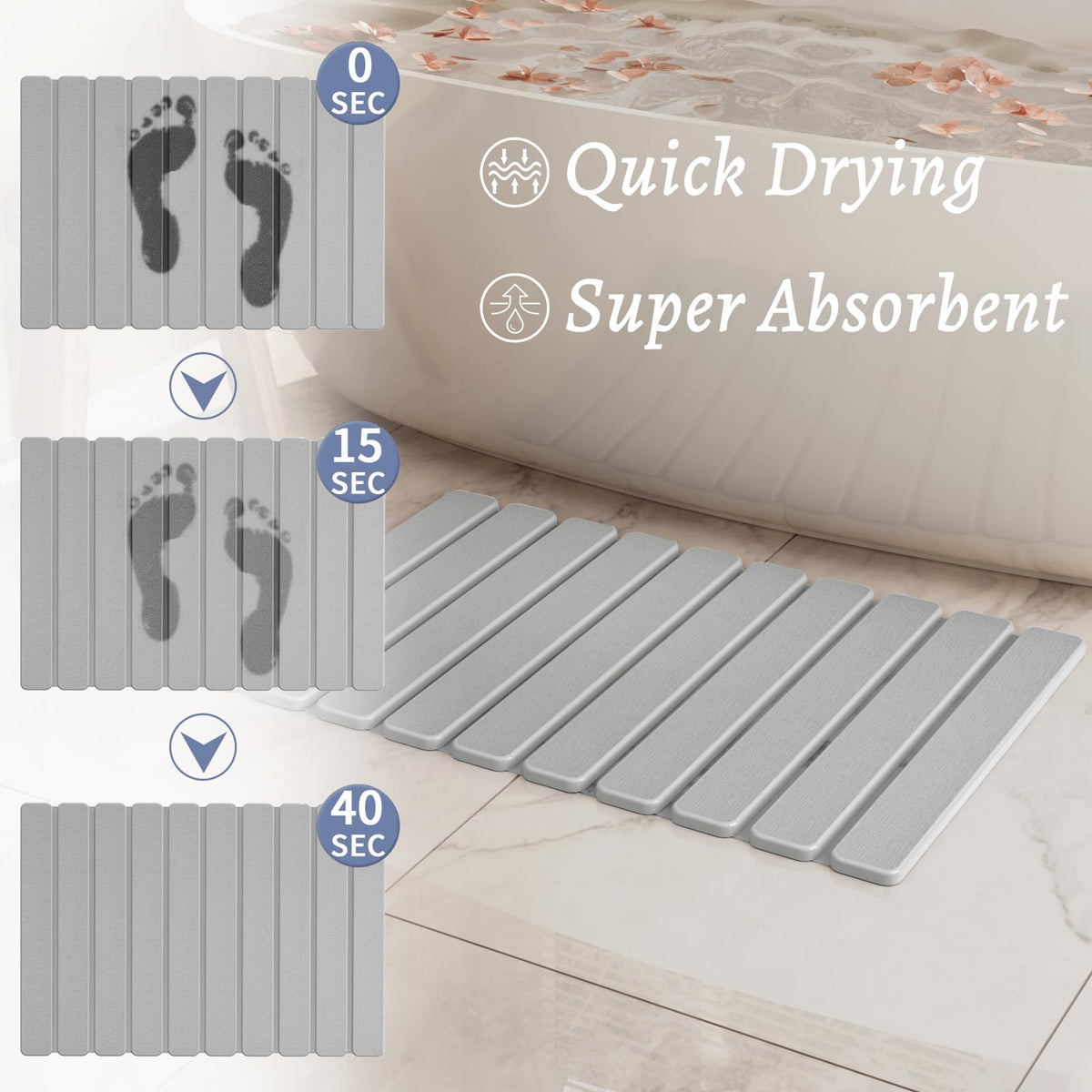 Summer-Kiss diatomaceous earth mat demonstrates non-slip texture and secure backing.