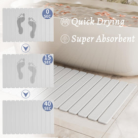 Summer&Kiss anti-slip back stabilizes mat on damp bathroom floors.