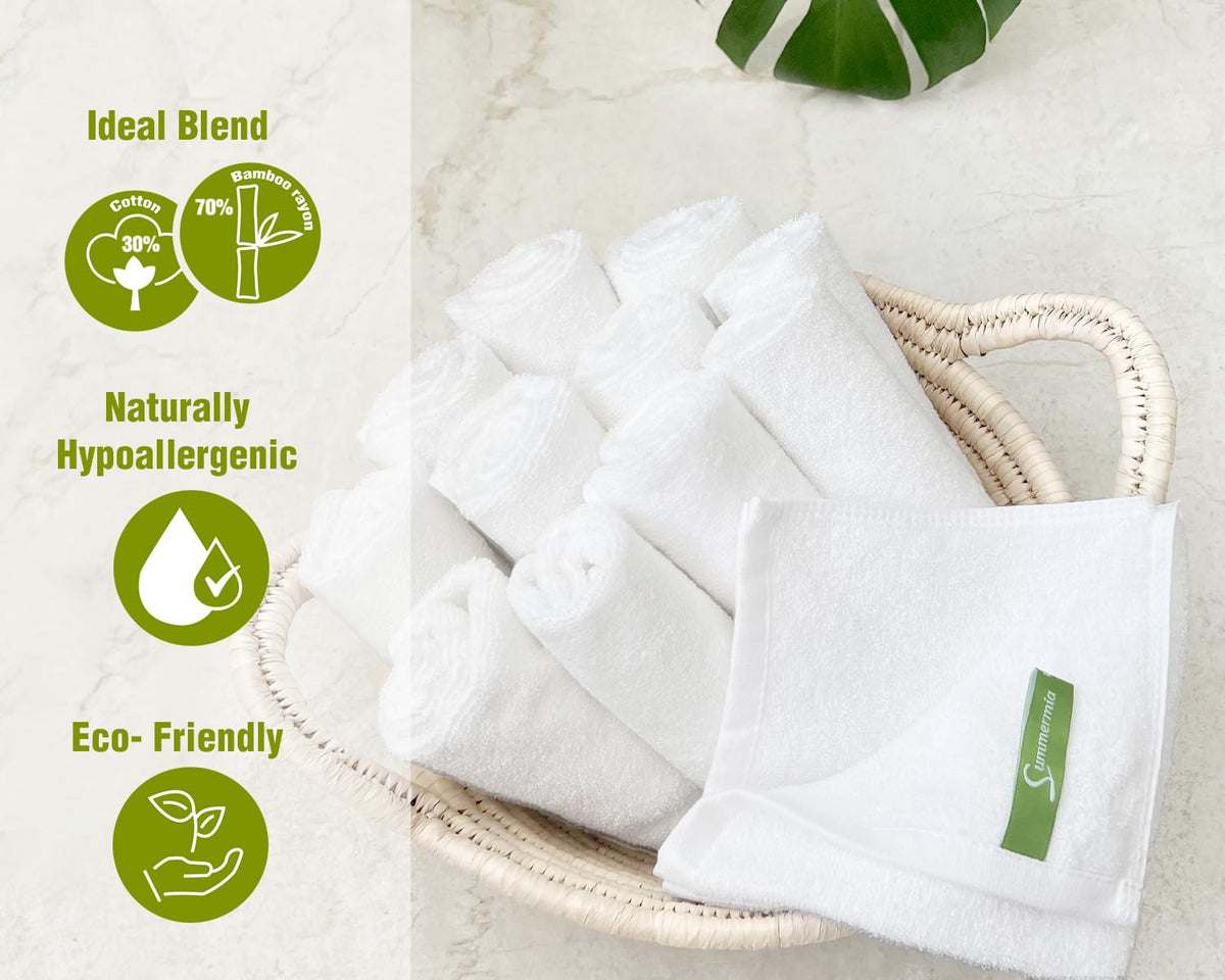 SUMMERMIA bamboo-cotton blend close-up emphasizes high absorbency for body washing.