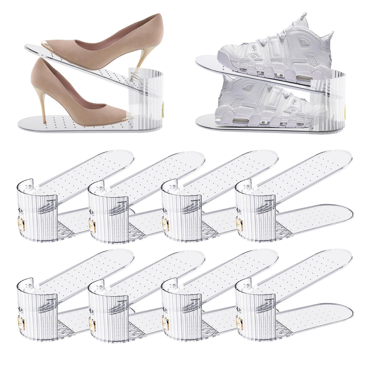 SummerVines Clear Shoe Slot System keeps two pairs neatly organized, saving closet space.