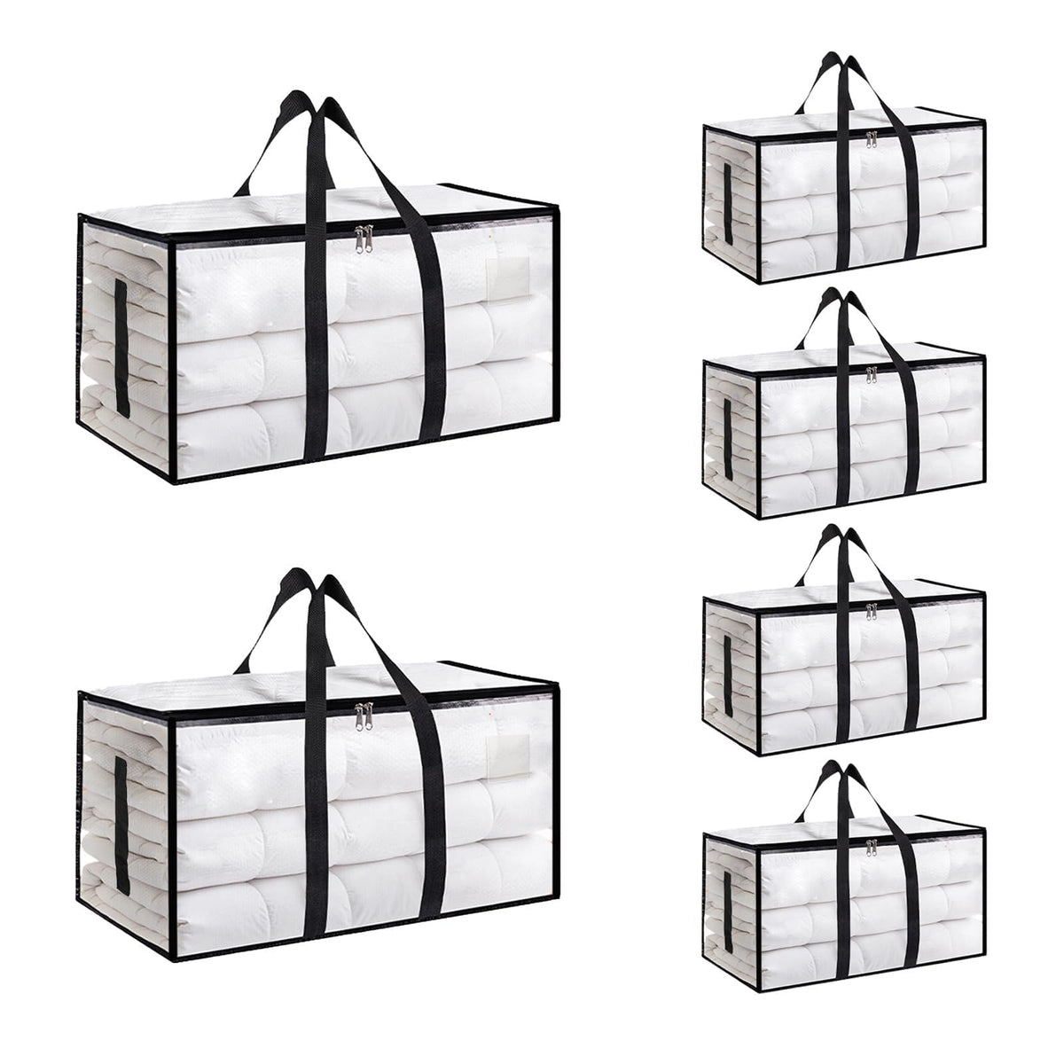 SummitFlare 6-pack extra-large bags front view for dorm storage and easy packing.