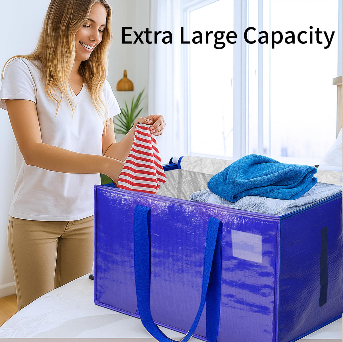 SummitFlare blue bag folded for storage demonstrates compact 1.5-inch thickness.