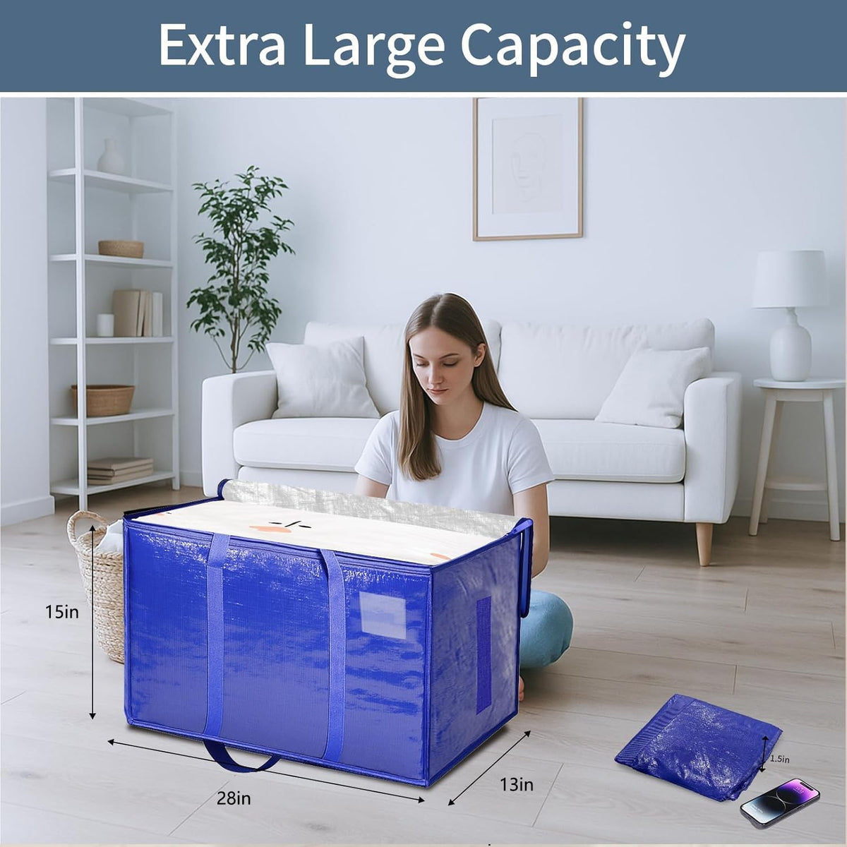 SummitFlare heavy-duty blue bags stacked demonstrate space-saving storage and durability.