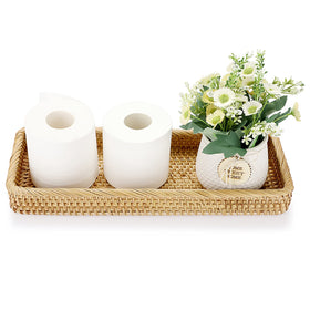 Sumnacon 16 inch rattan bathroom tray on toilet tank top keeps tissues organized in style.
