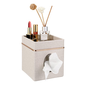 Sumnacon linen square tissue box cover front view adds subtle elegance to any space.