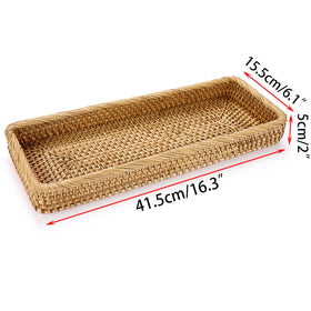 Sumnacon rattan tray living room shelf storage keeps decor pieces tidy.