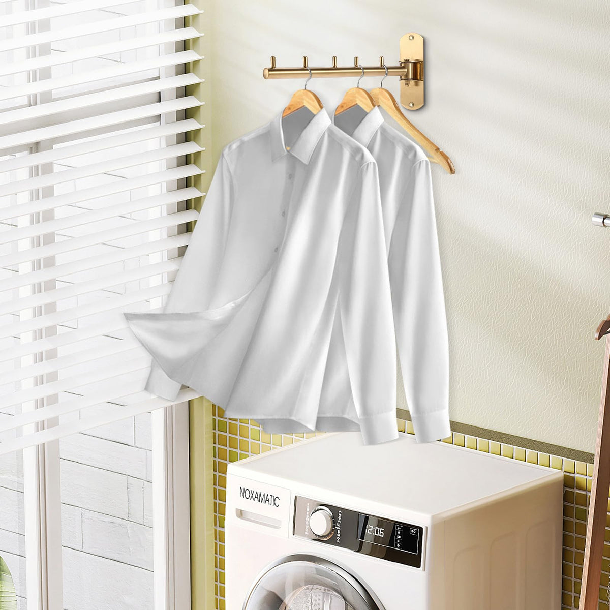 Sumnacon stainless steel hangers set store clothing and towels neatly in bathrooms.