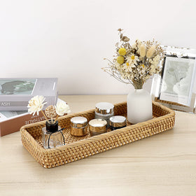 Sumnacon wicker storage tray bathroom countertop adds tidy display and versatile storage.