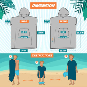 SUN CUBE Kids Surf Poncho on the beach, ideal for drying off and changing.