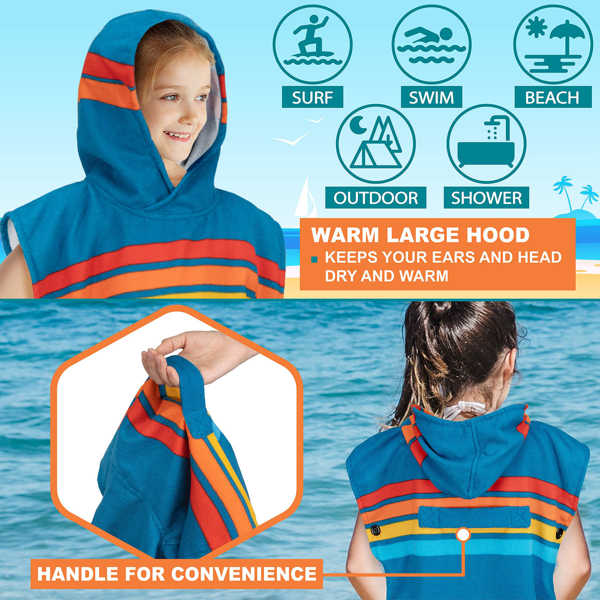 SUN CUBE Poncho pockets front pocket use, store goggles and sunscreen on the go.