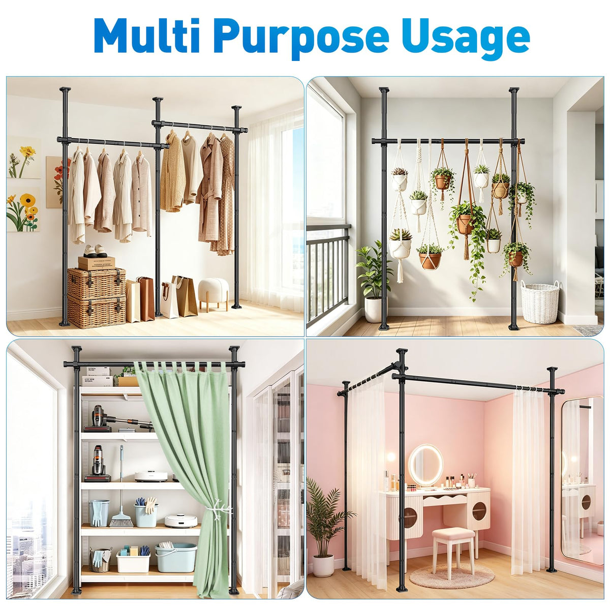 SUNALLY Floor-to-ceiling tension system creates a stable privacy screen