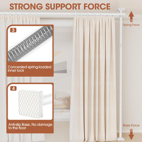 SUNALLY Room Divider Rod width-adjustable from 28 to 70 inches for tight or open spaces.