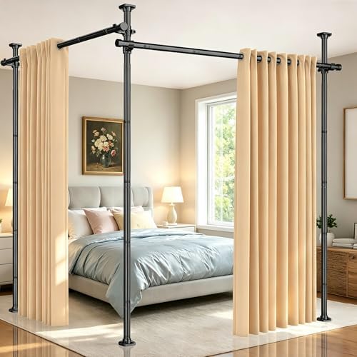 SUNALLY Room Divider tension rod setup shows easy, tool-free space separation for rentals