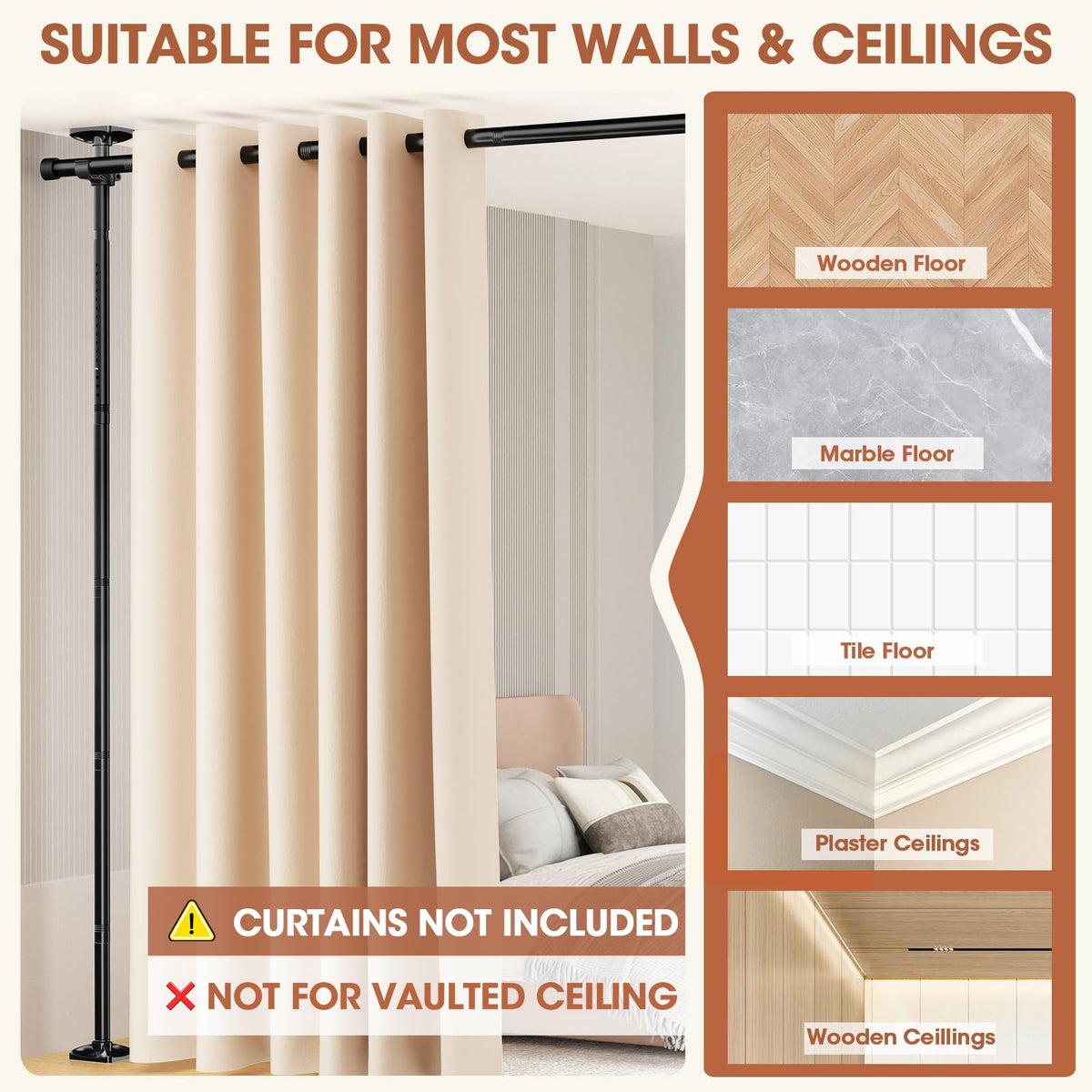 Sunally rod supports up to 45 lb of curtain weight.