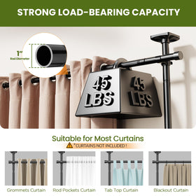 SUNALLY wide-span rod extends from 28 to 140 inches for varied spaces.